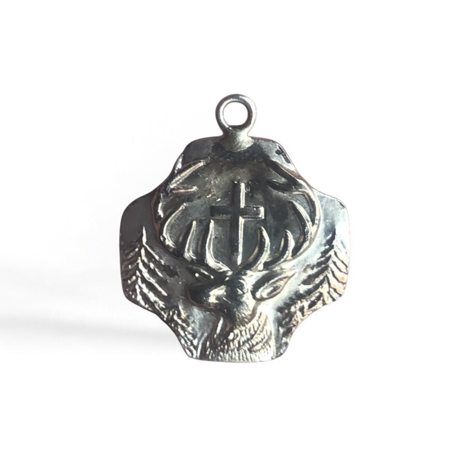 Antique Sterling Silver Deer and Cross Charm