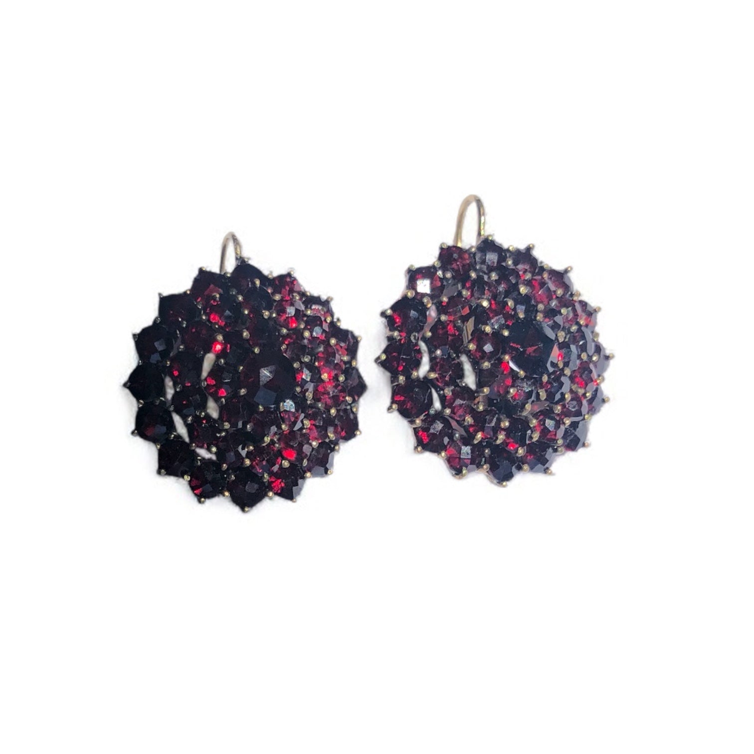 Antique Victorian Bohemian Garnet Cluster Earrings