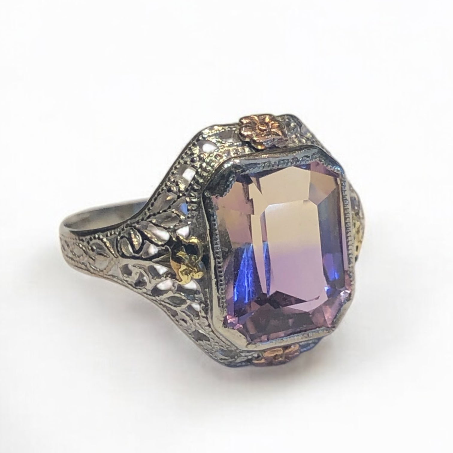Art Deco 14k Gold Filigree Ametrine Ring