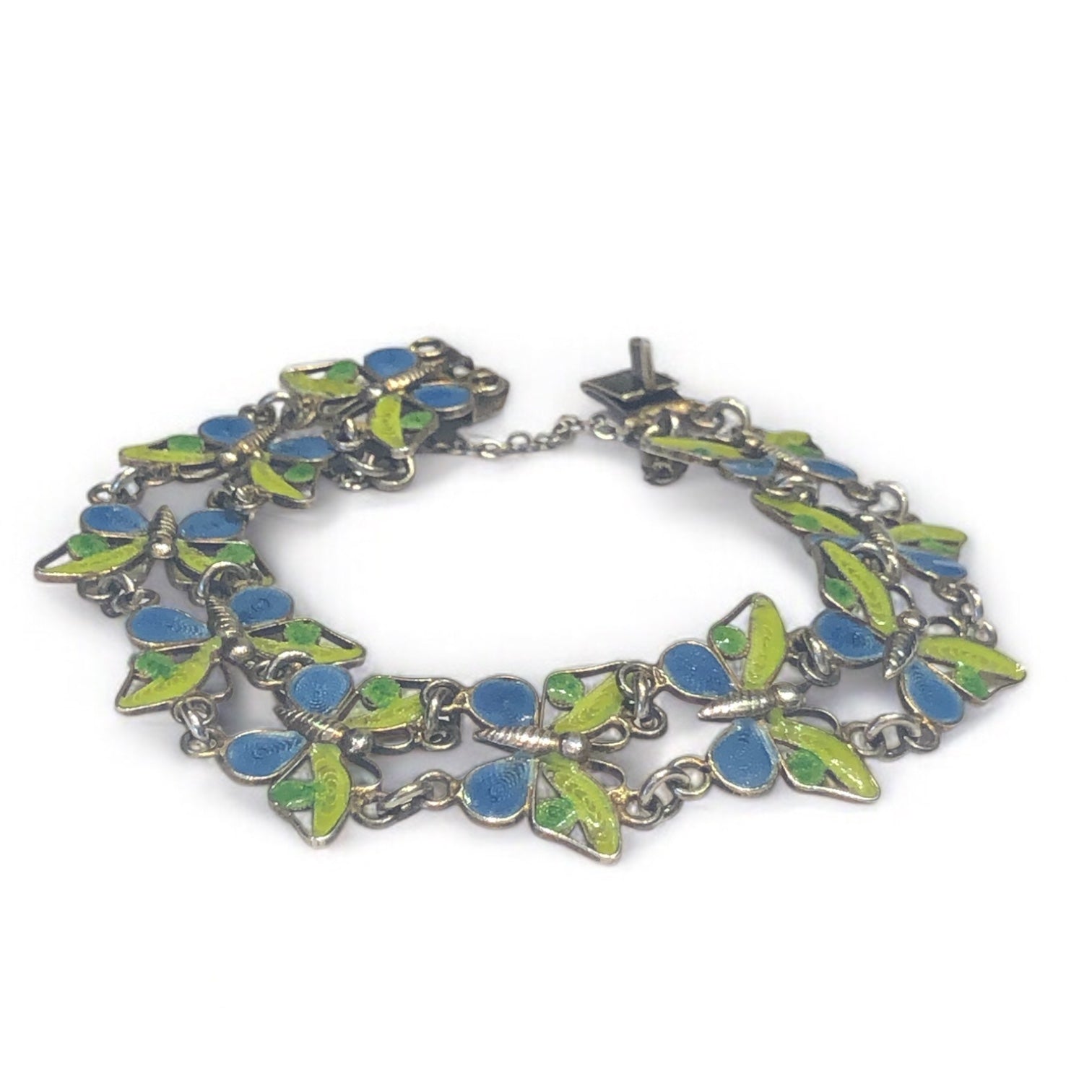 Vintage Sterling Silver Cloisonne Butterfly Bracelet
