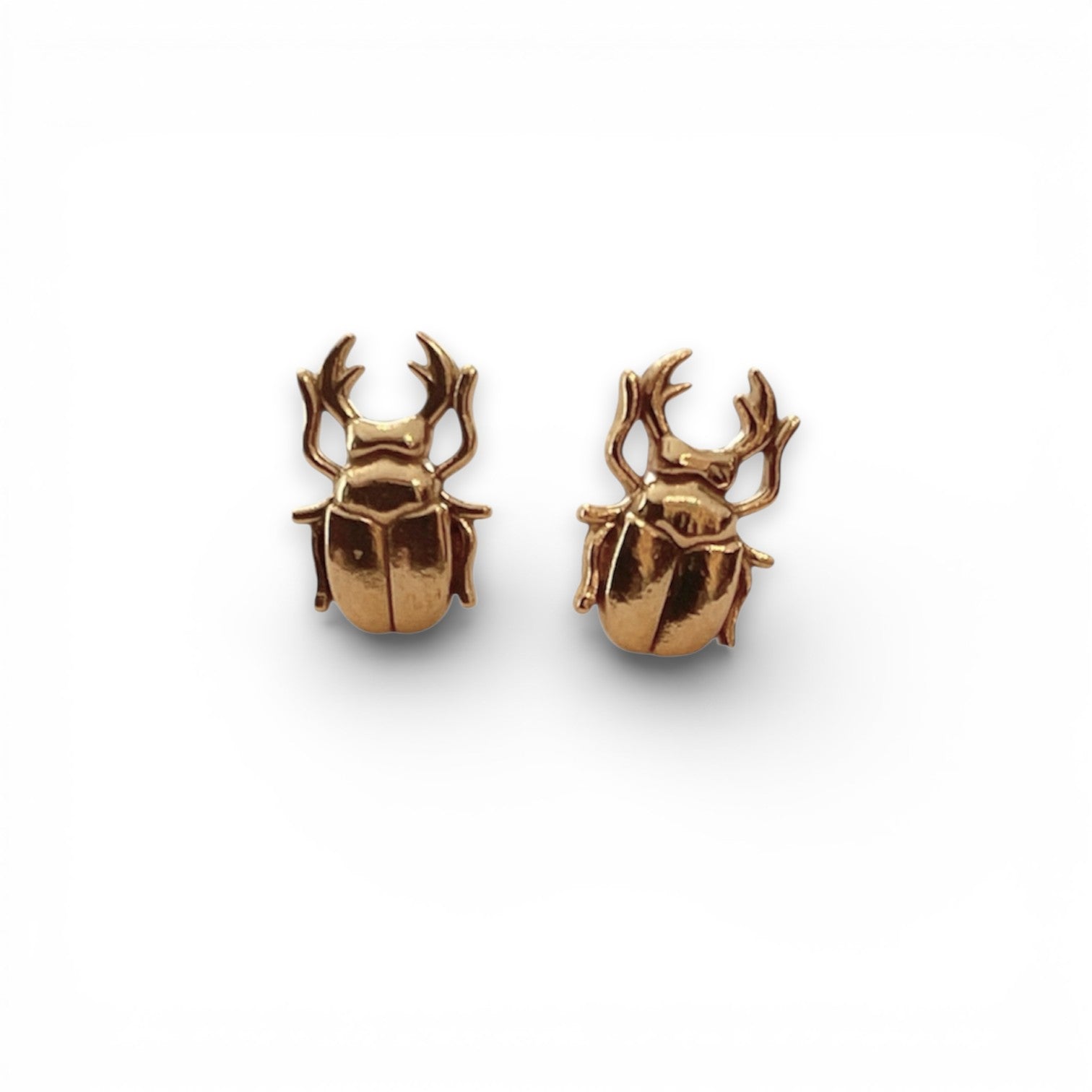 14k Gold Stag Beetle Stud Earrings