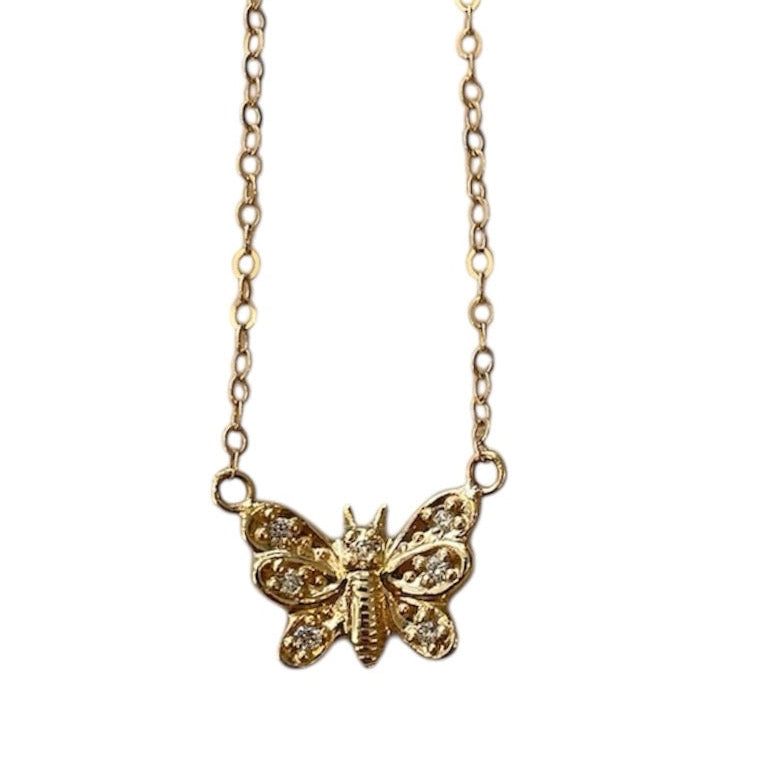 jewelry, gold jewelry, diamond jewelry, necklace, gold necklace, diamond necklace, gold and diamond necklace, 14k gold, 14k gold necklace, butterfly necklace, butterfly pendant, yellow gold