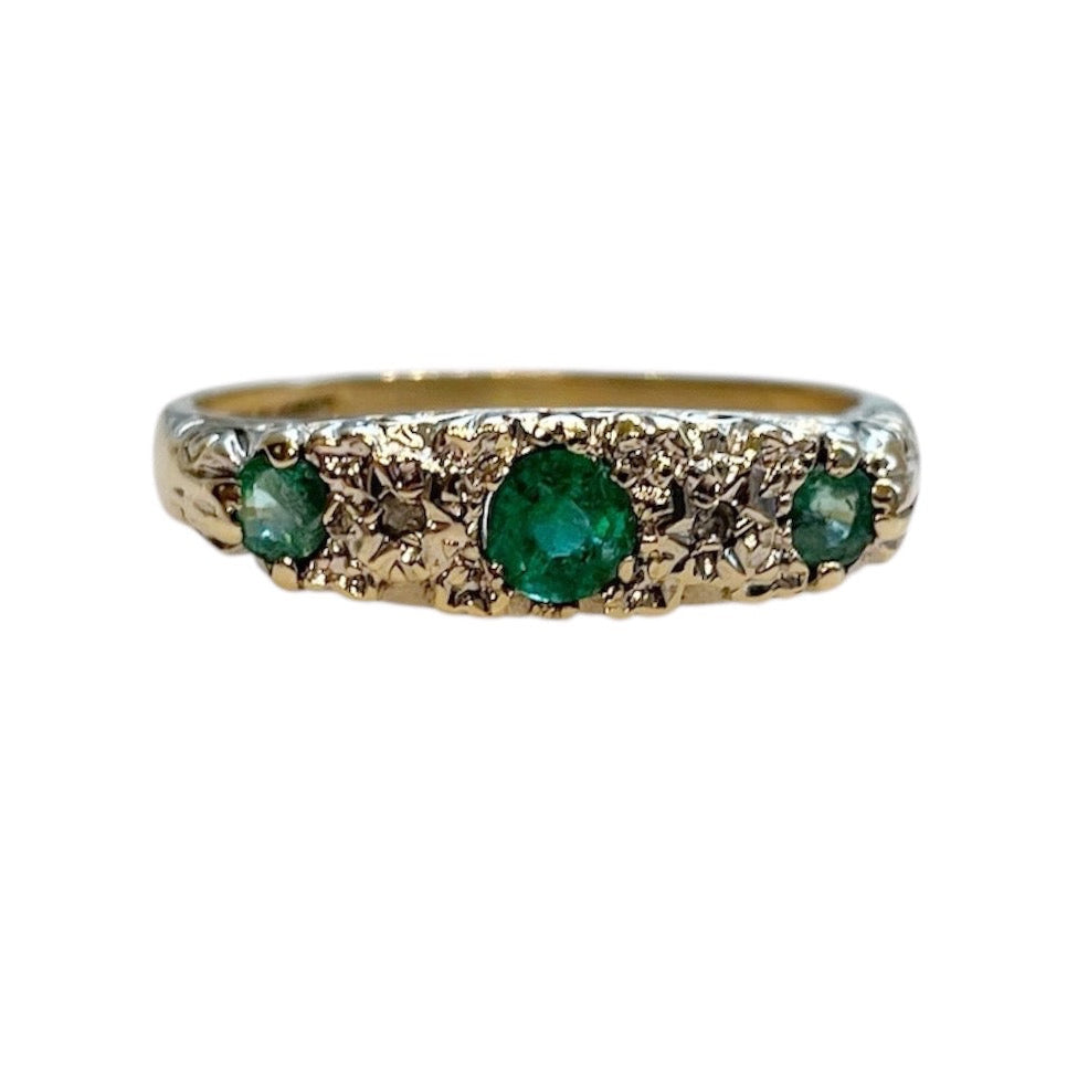 ring, antique ring, emerald, diamond, gold, 10K gold, yellow gold, gem, gemstone, jewelry, fine jewelry