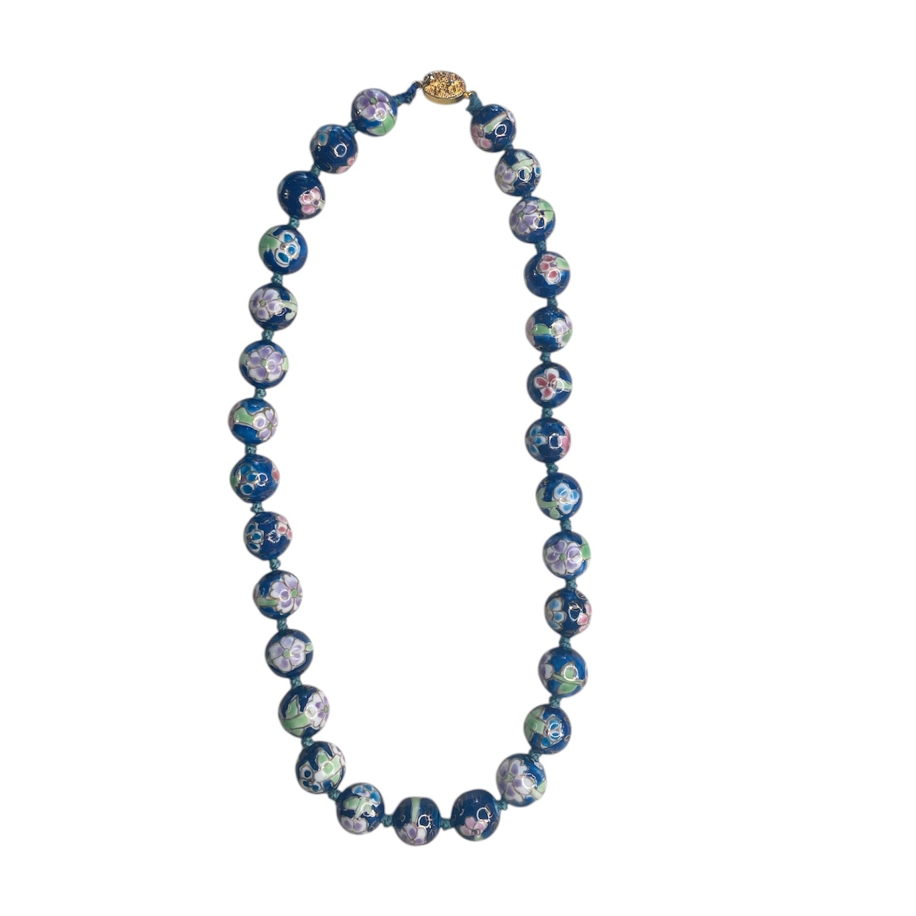 jewelry, vintage, vintage jewelry, cloisonne, blue, green, pink, metallic, gold, bead, necklace, rebekah brooks jewelry, cloisonne necklace, chinese cloisonne, beaded necklace