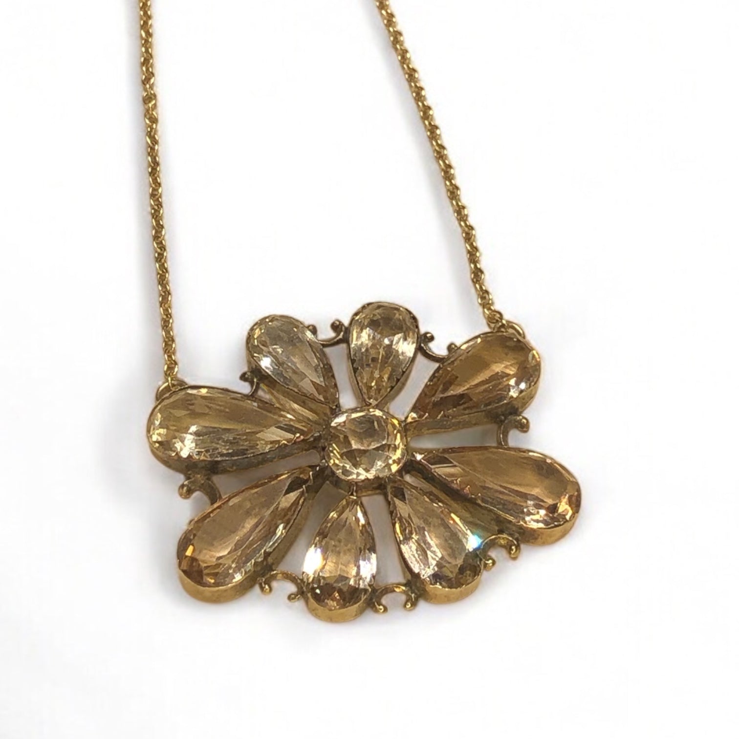 Antique 14k Gold Peach Topaz and Paste Stone