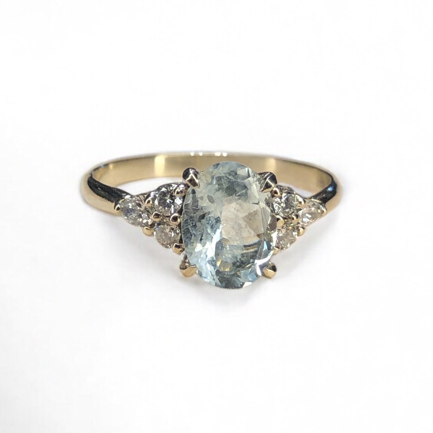 14k White Gold Lab Flora with Oval Aquamarine