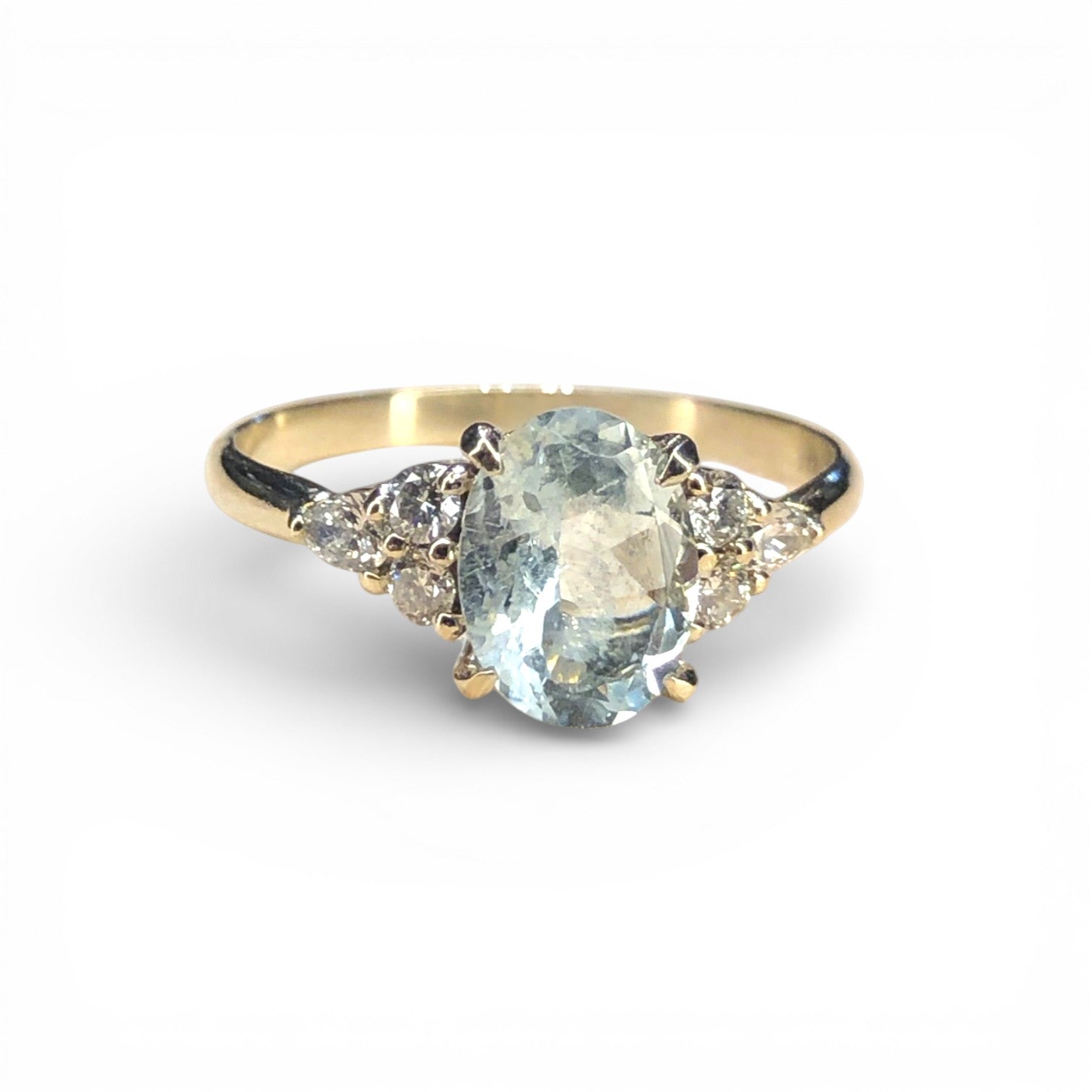 14k White Gold Lab Flora with Oval Aquamarine