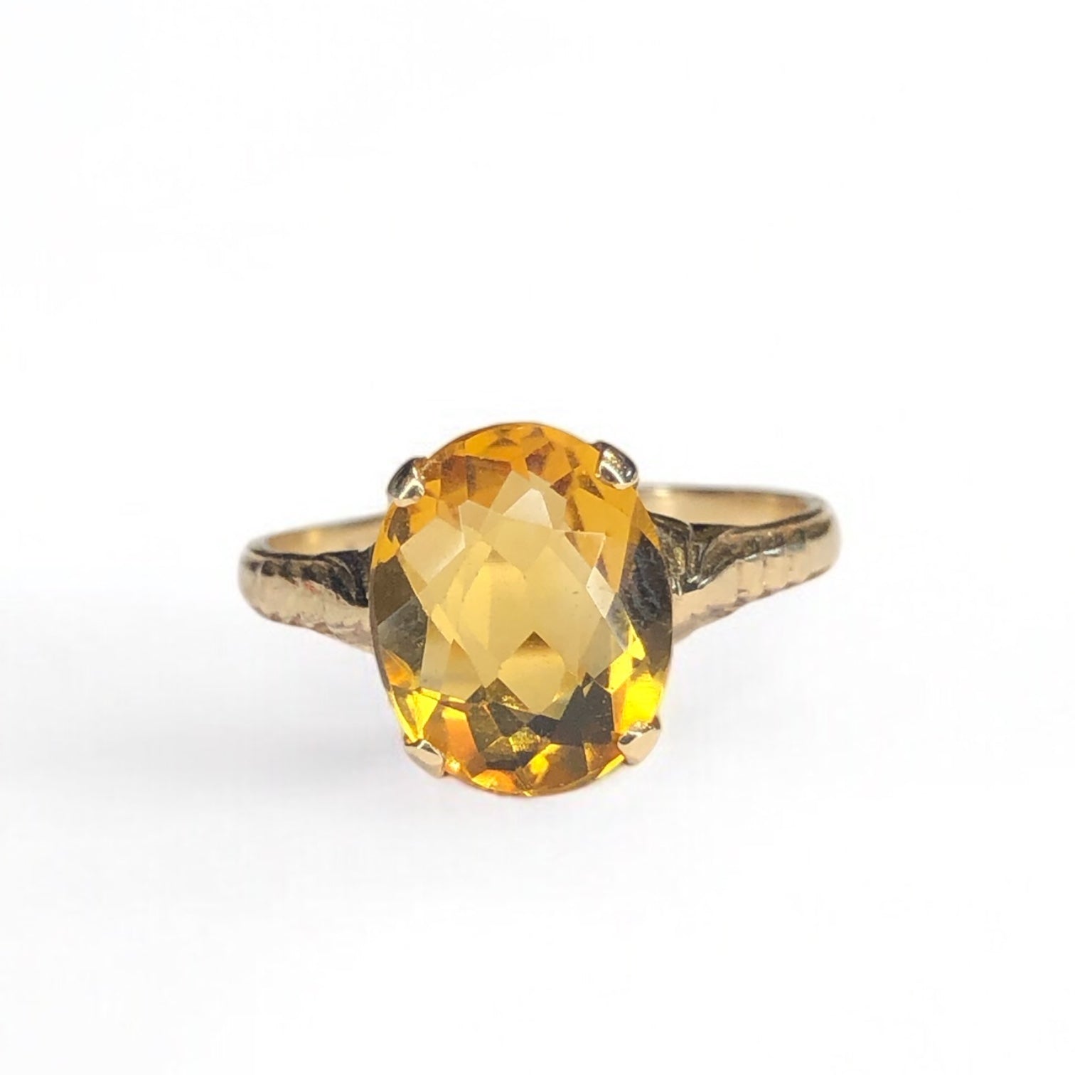 Antique Art Deco Engraved Citrine Ring
