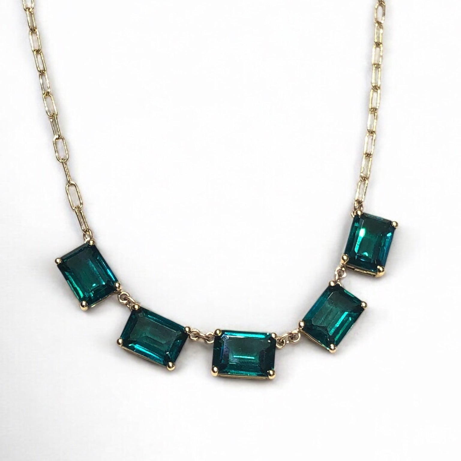 Paperclip Chain Emerald Five Stone