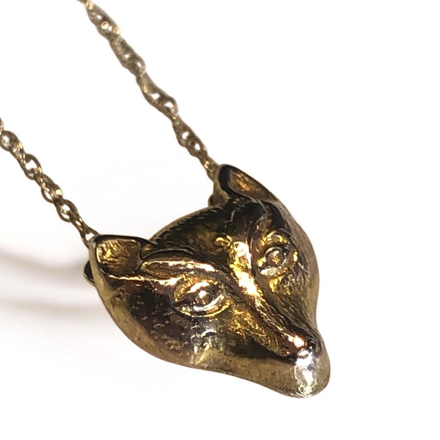 Antique Edwardian Fox Charm with 14k Gold Chain