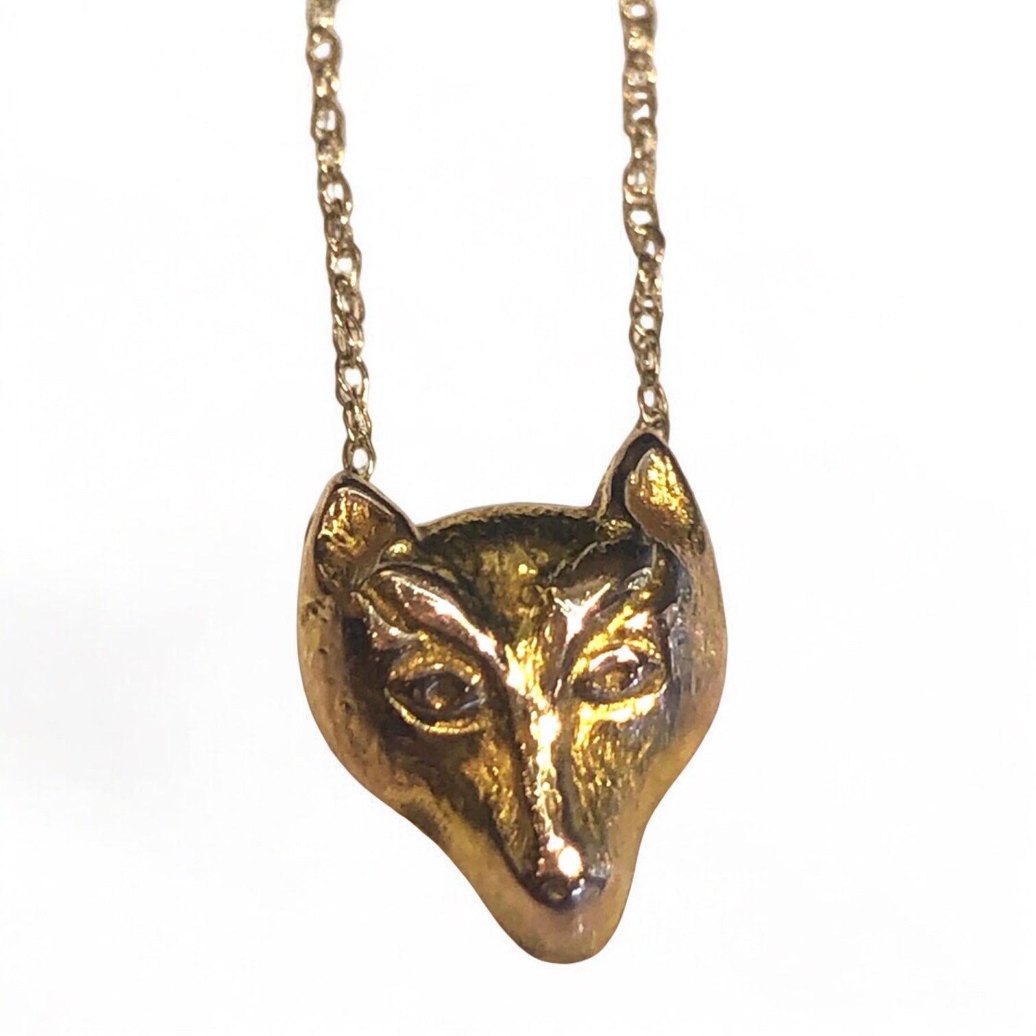 Antique Edwardian Fox Charm with 14k Gold Chain