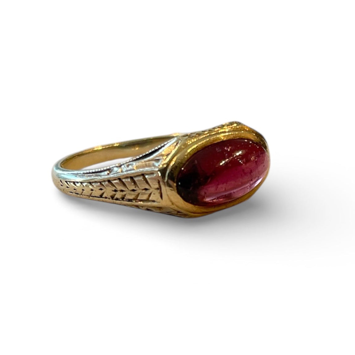 Ring, Antique Ring, Garnet ring, antique garnet ring, east west ring, east west setting, oval ring, oval garnet, oval solitaire, engraved, engraved ring, victorian ring, antique jewelry, cocktail ring, statement ring, engagement ring, fashion ring, bezel setting, bezel ring, gemstone ring