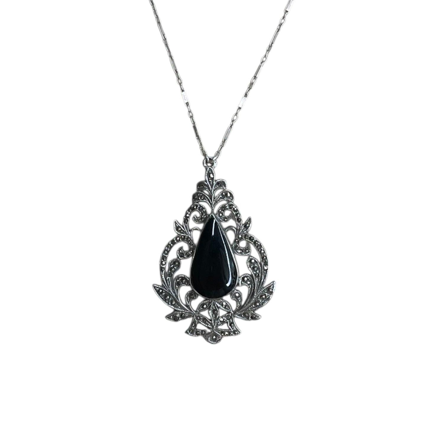 Vintage Onyx and Marcasite Pendant