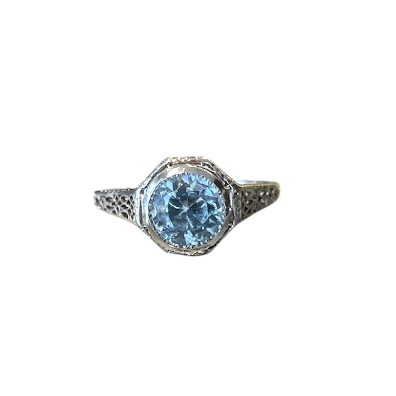 Antique Round Aquamarine Art Deco Ring