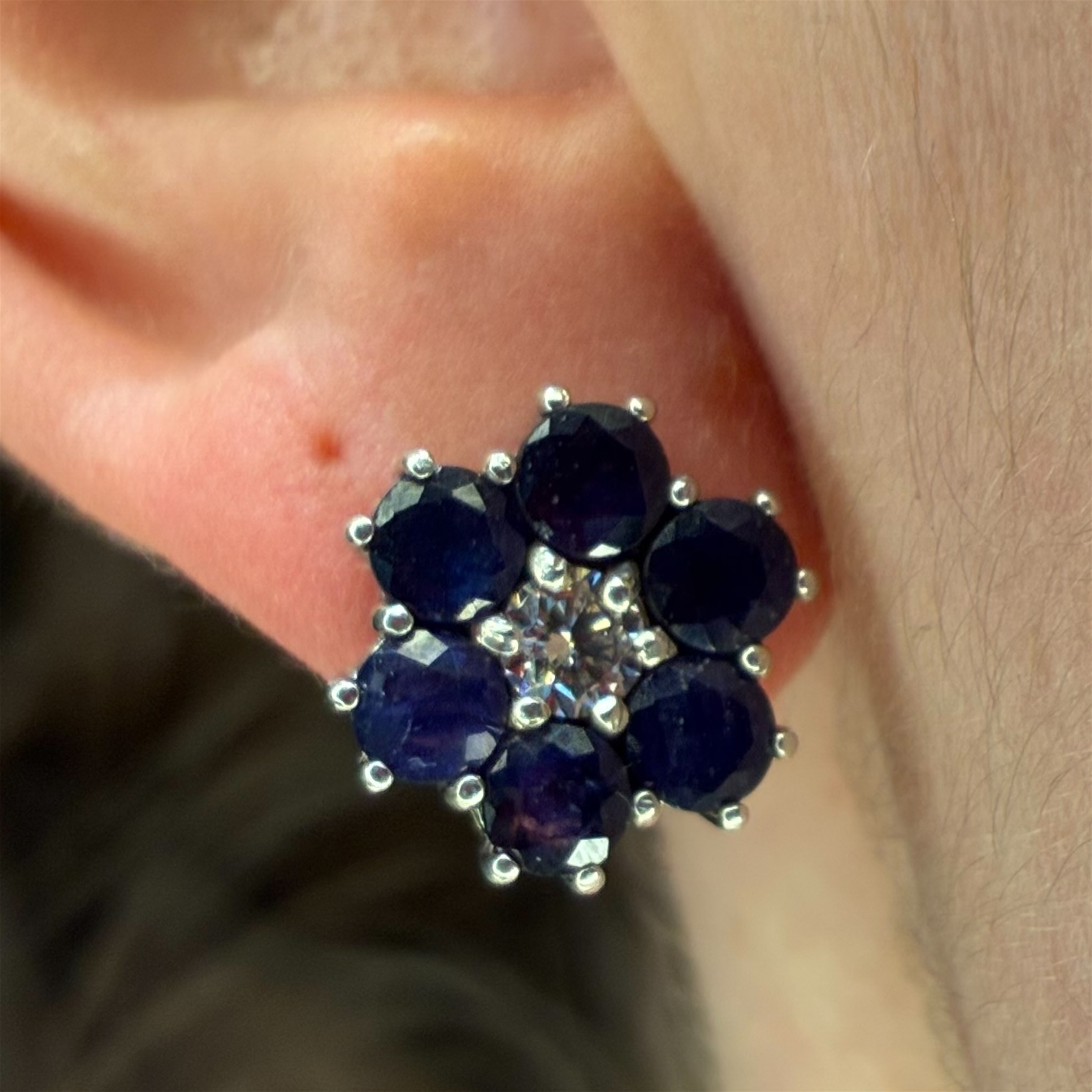 Vintage Sterling Silver Sapphire and Diamond Earrings