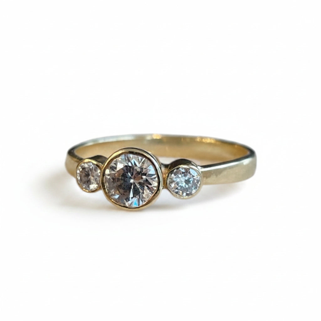 14k yellow gold bezel trio ring