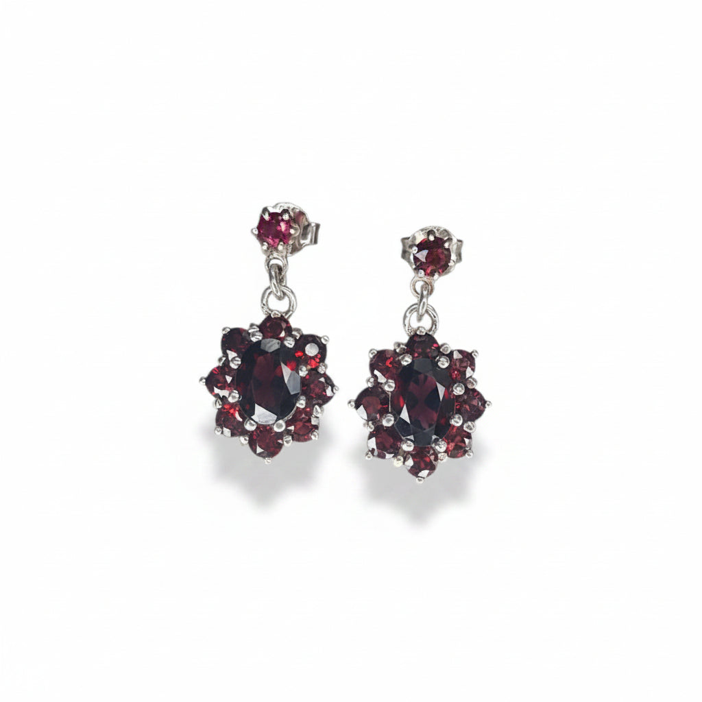 Vintage Sterling Silver Garnet Drop Earrings