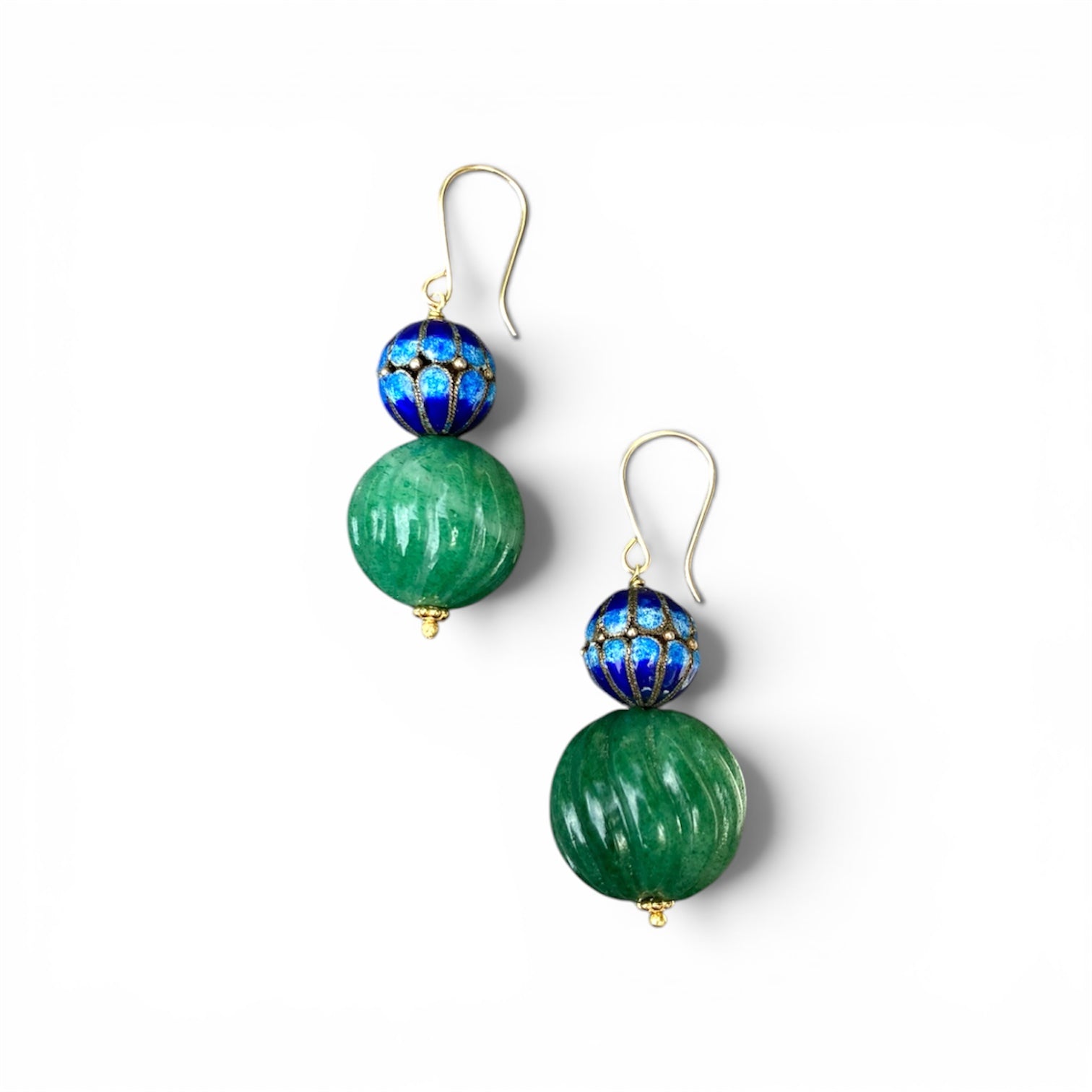 Vintage Aventurine and Enamel Earrings