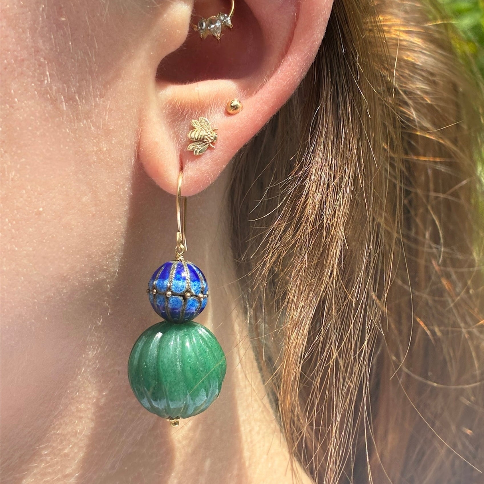 Vintage Aventurine and Enamel Earrings