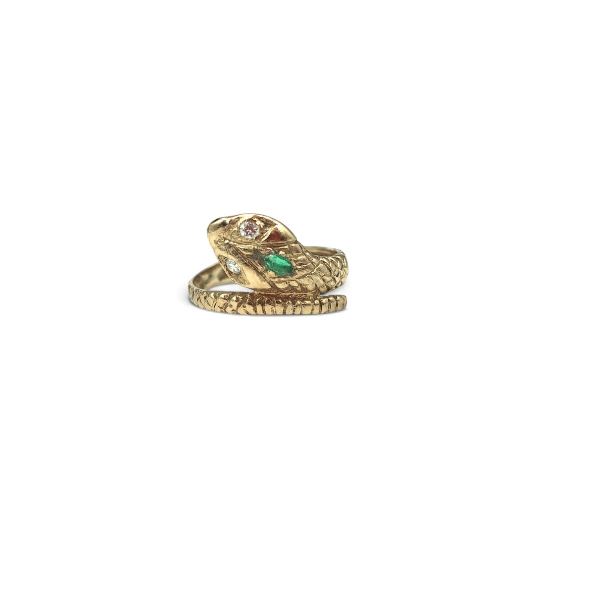Antique Snake Ring with Emerald and Diamonds