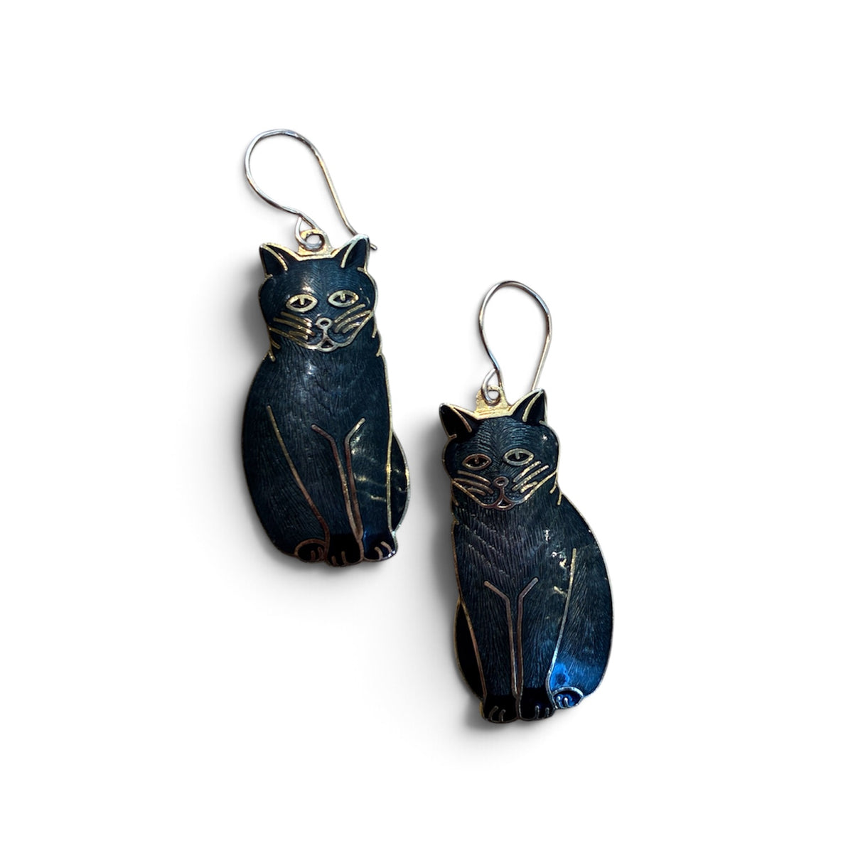 Vintage Enamel Black Cat Earrings