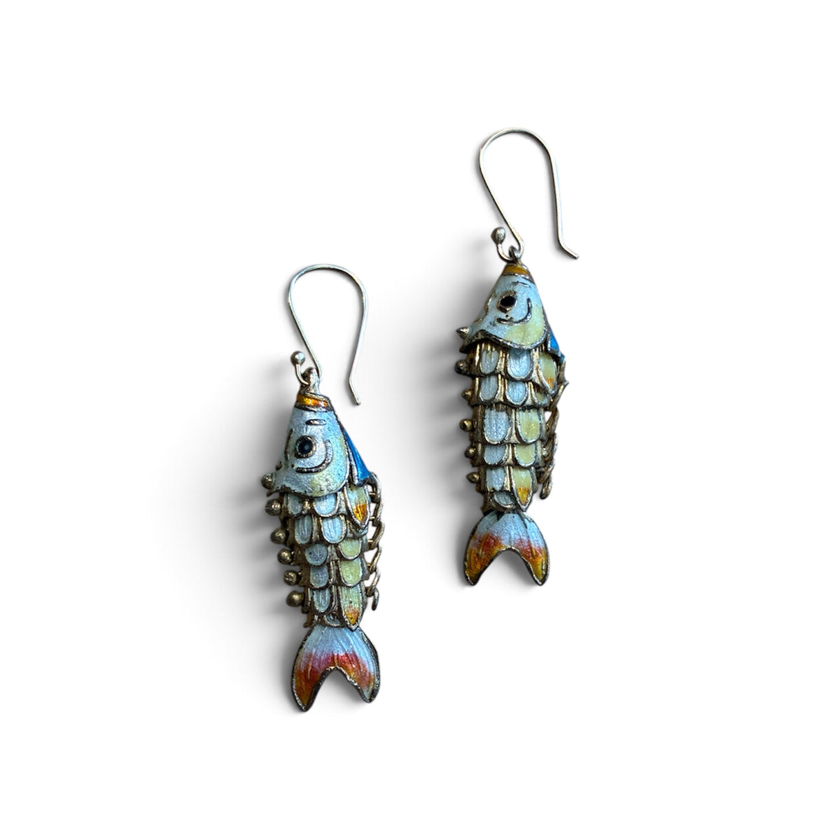 Vintage Cloisonne Articulated Fish Earrings