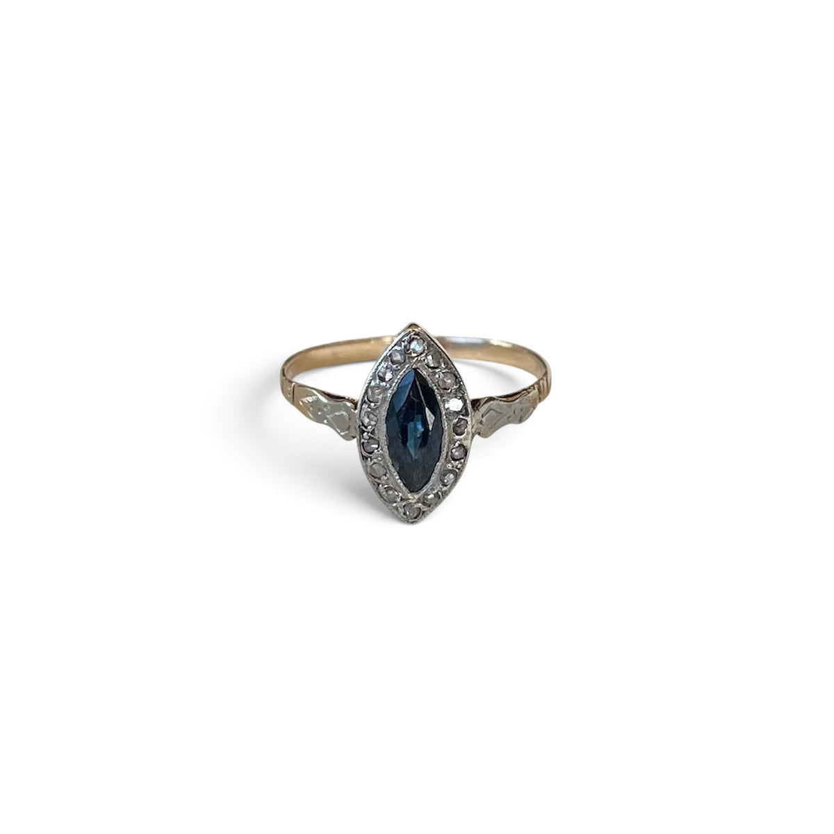 Victorian Teal Sapphire Navette Ring