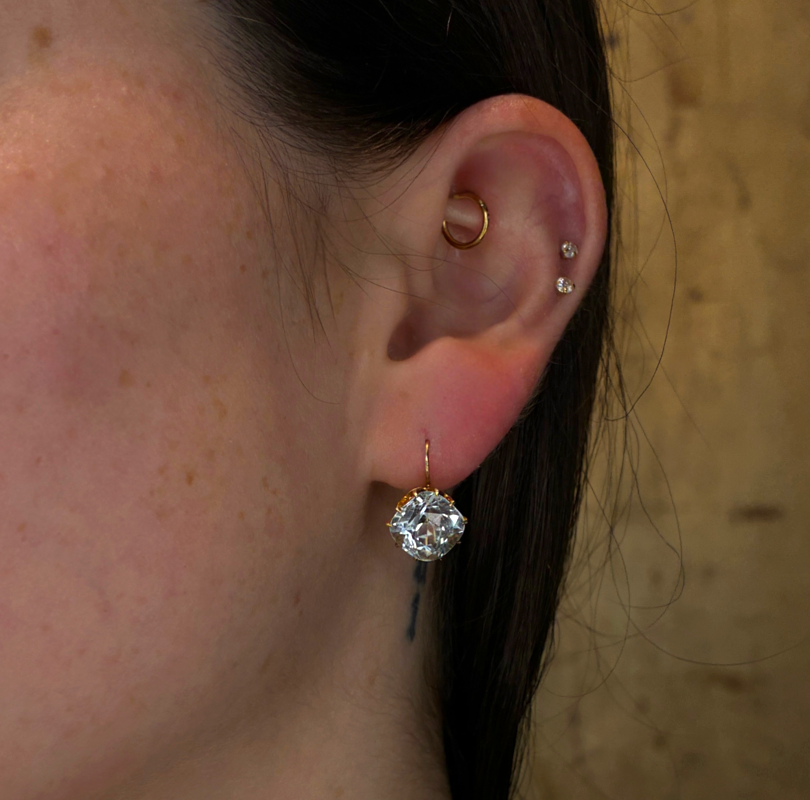 Vintage Blue Topaz Crown Drop Earrings