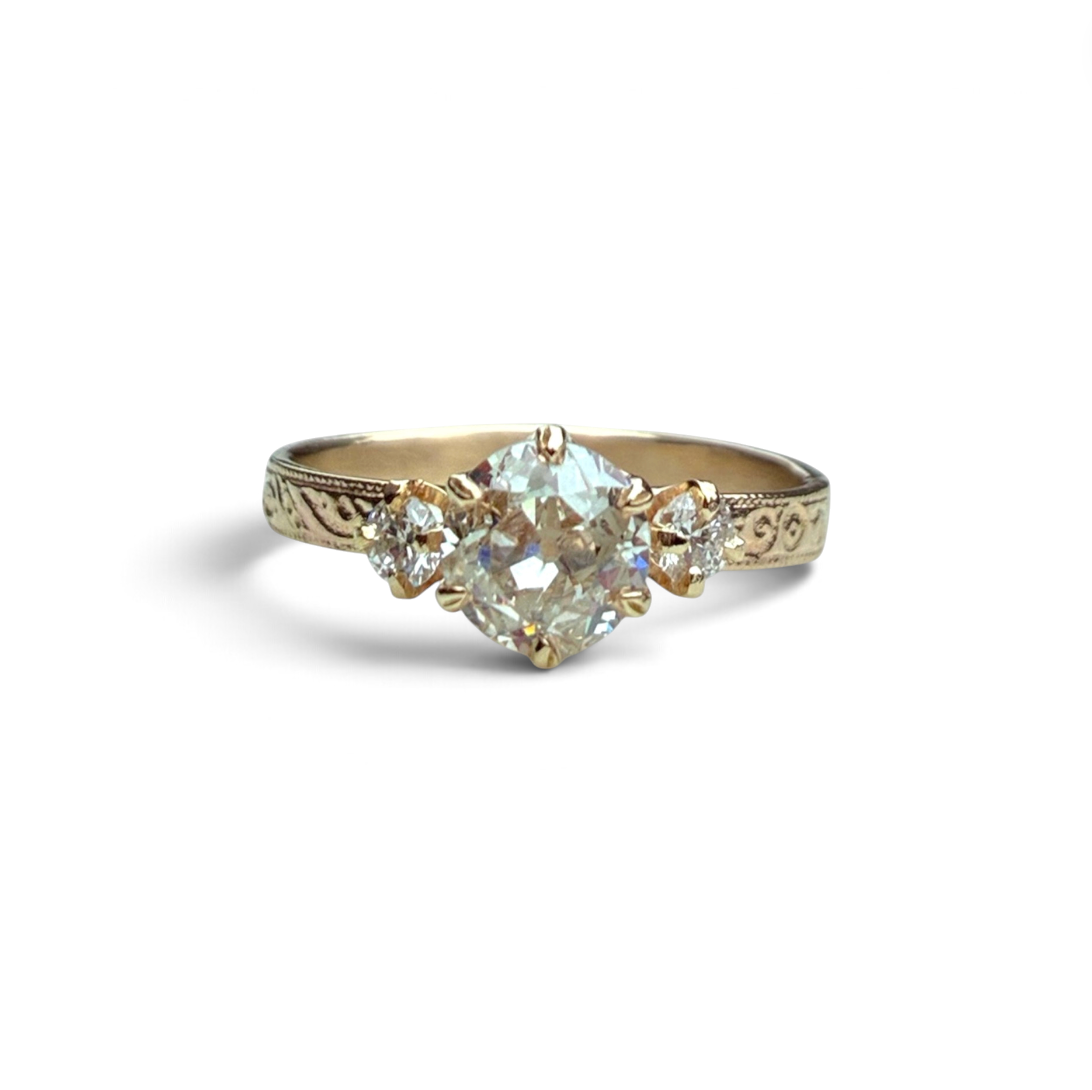 Old Euro Diamond Trio Engagement Ring