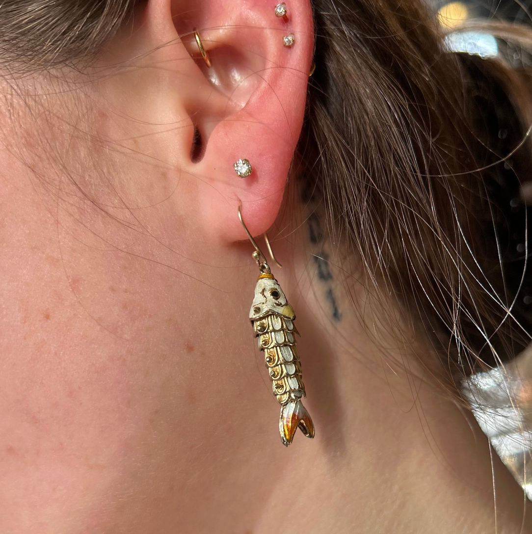 Vintage Cloisonne Articulated Fish Earrings