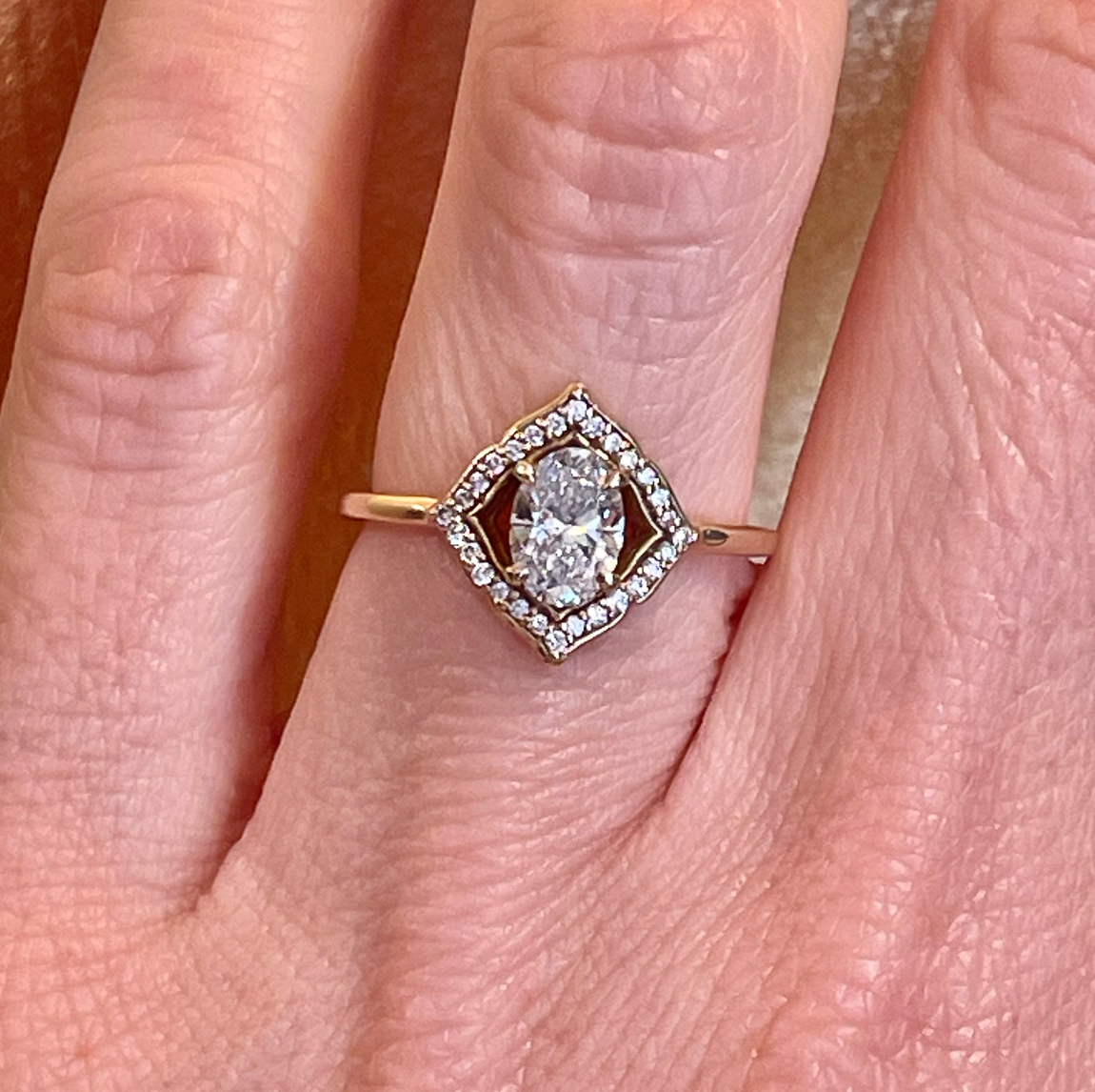 rebekah brooks jewelry, rebekah brooks, rebekah brooks rings, ring, engagement ring, halo engagement ring, lotus ring, lotus engagement ring, unique engagement ring, diamond engagement ring, large engagement ring, gold ring, gold and diamond ring