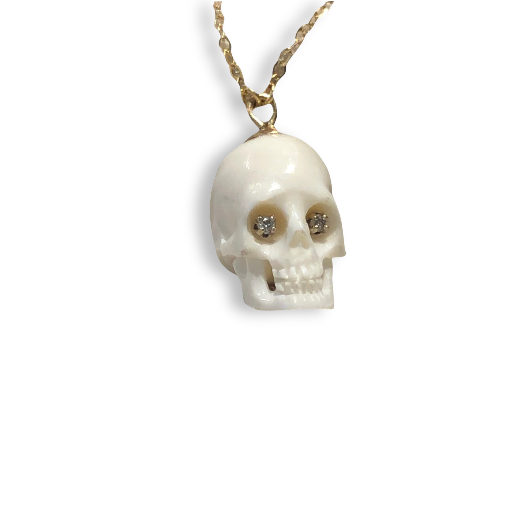Repurposed Carved Bone Skull with Diamond Eyes