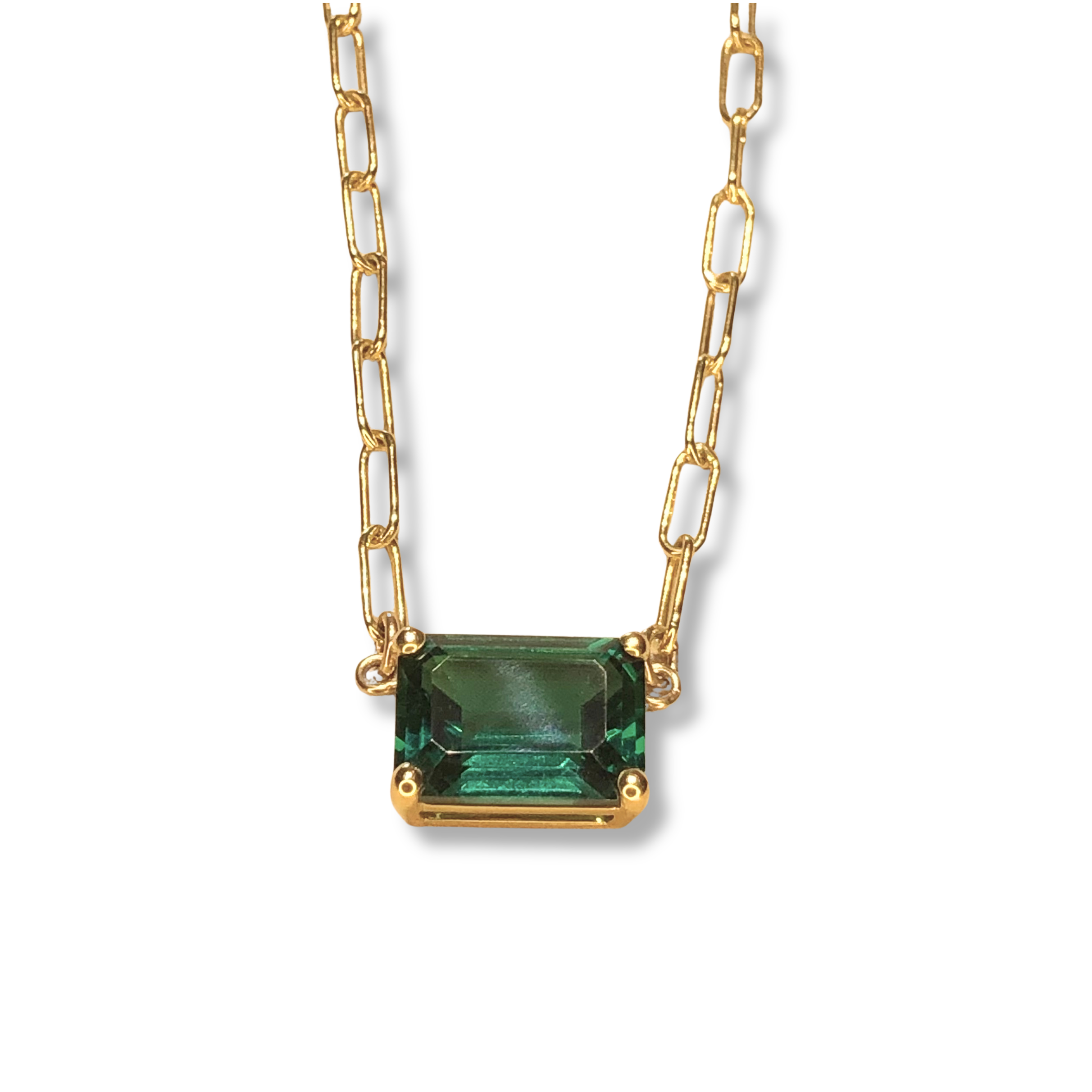 Lab Emerald Emerald Cut Paperclip Chain Necklace