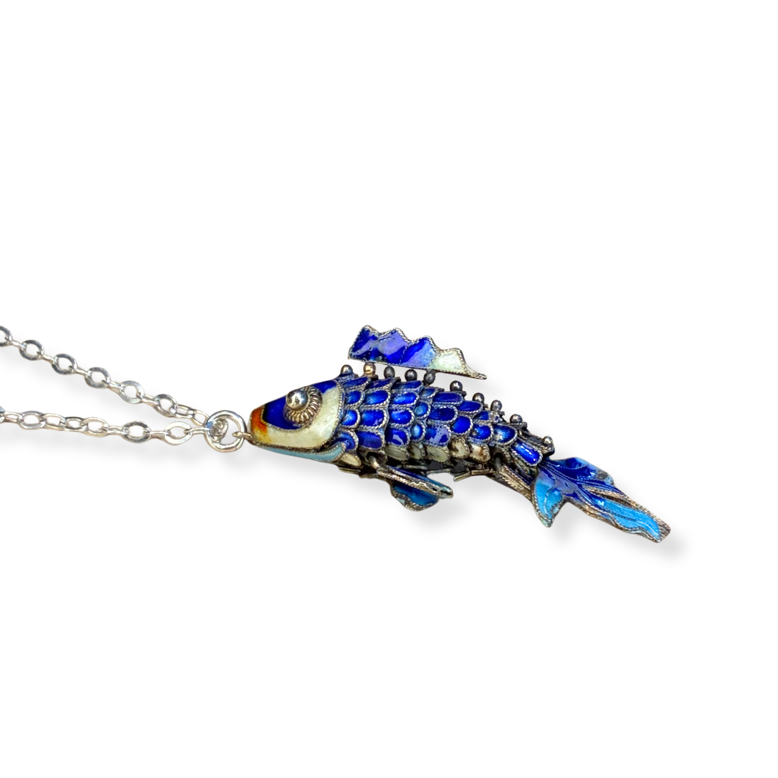 Vintage Enamel and Sterling Silver Cloisonne Fish