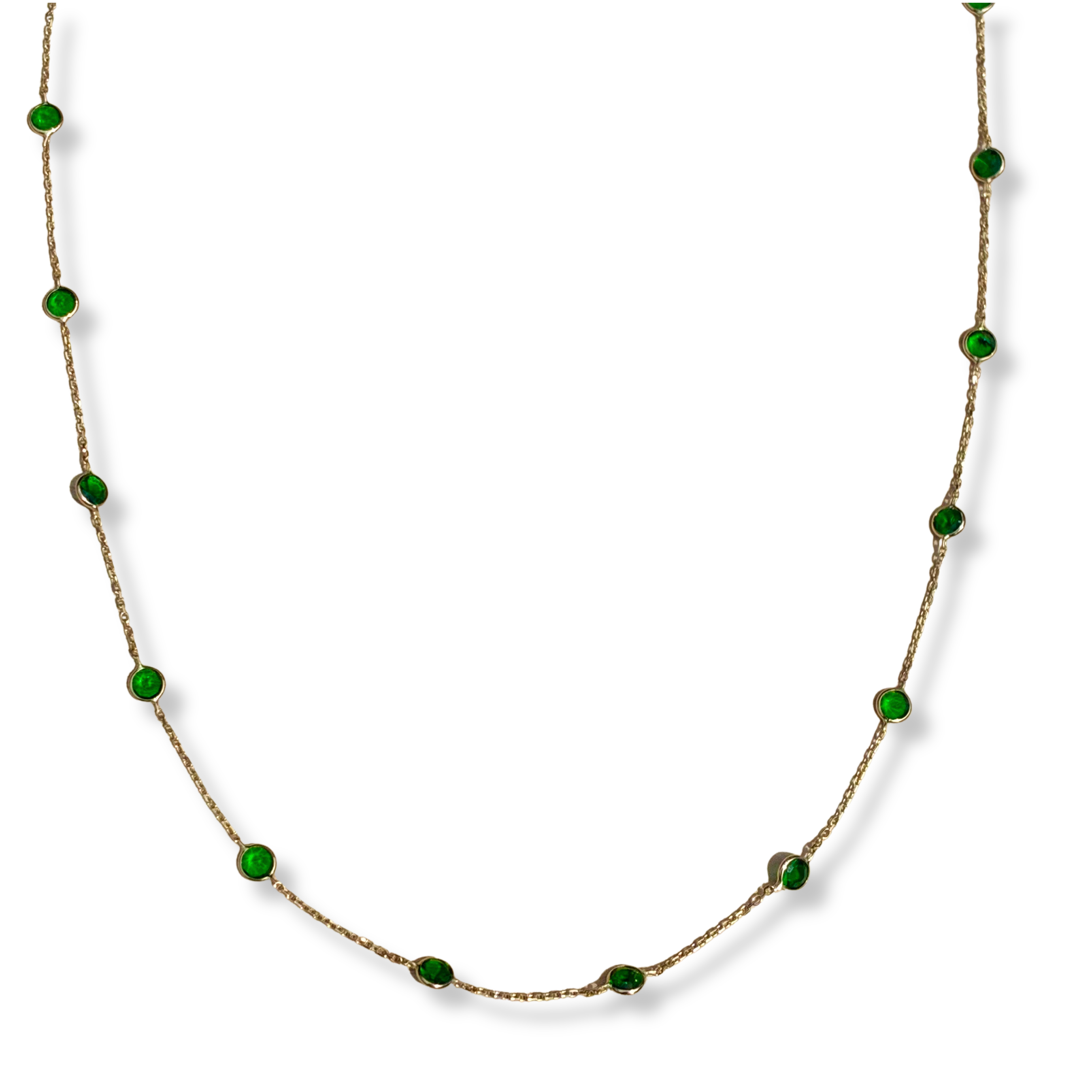 14k Emerald Bezel Satellite Necklace