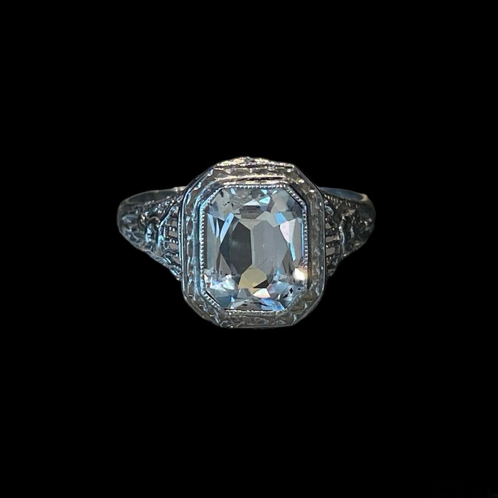 Antique 14K White Gold Aquamarine Ring