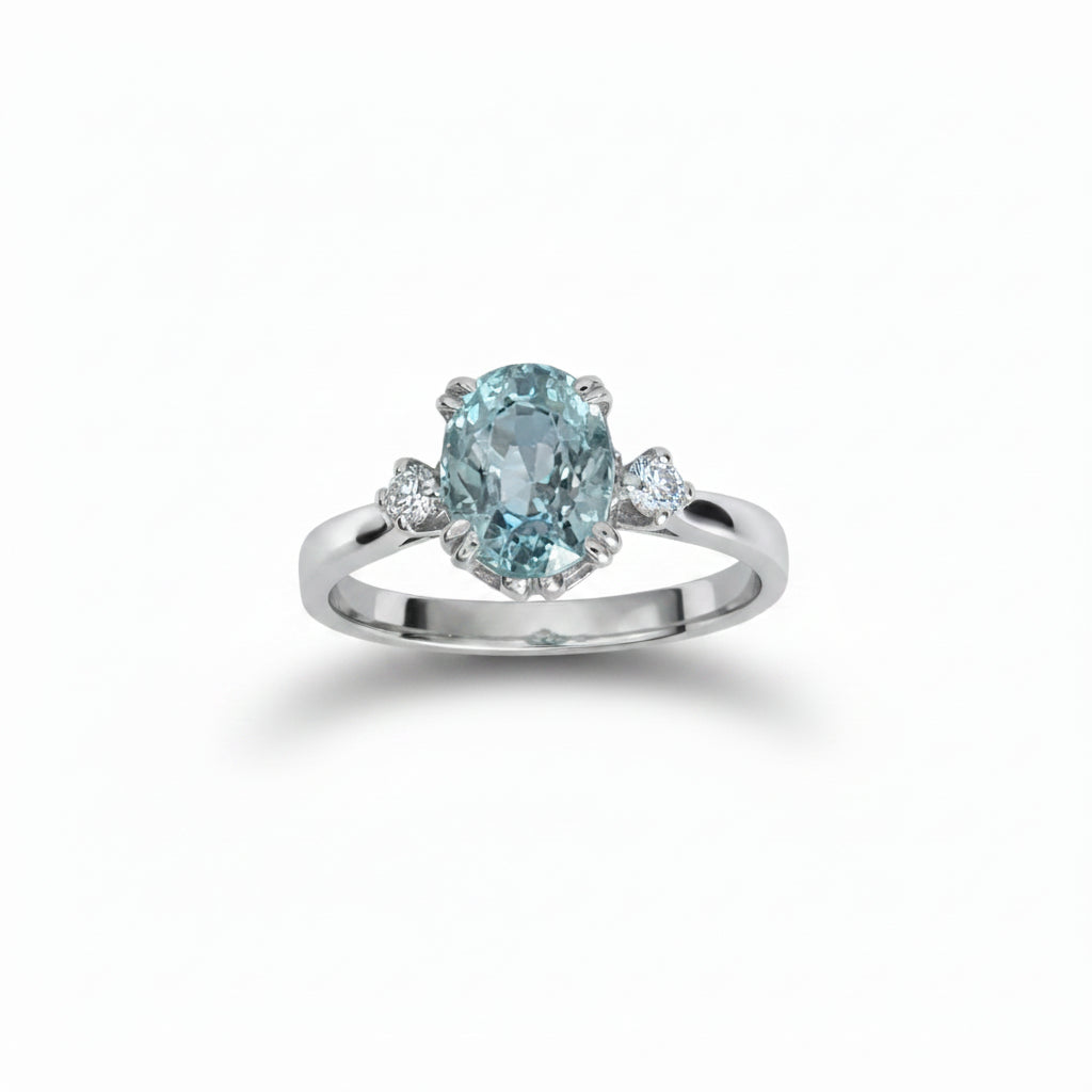 Platinum Oval Aquamarine Ring