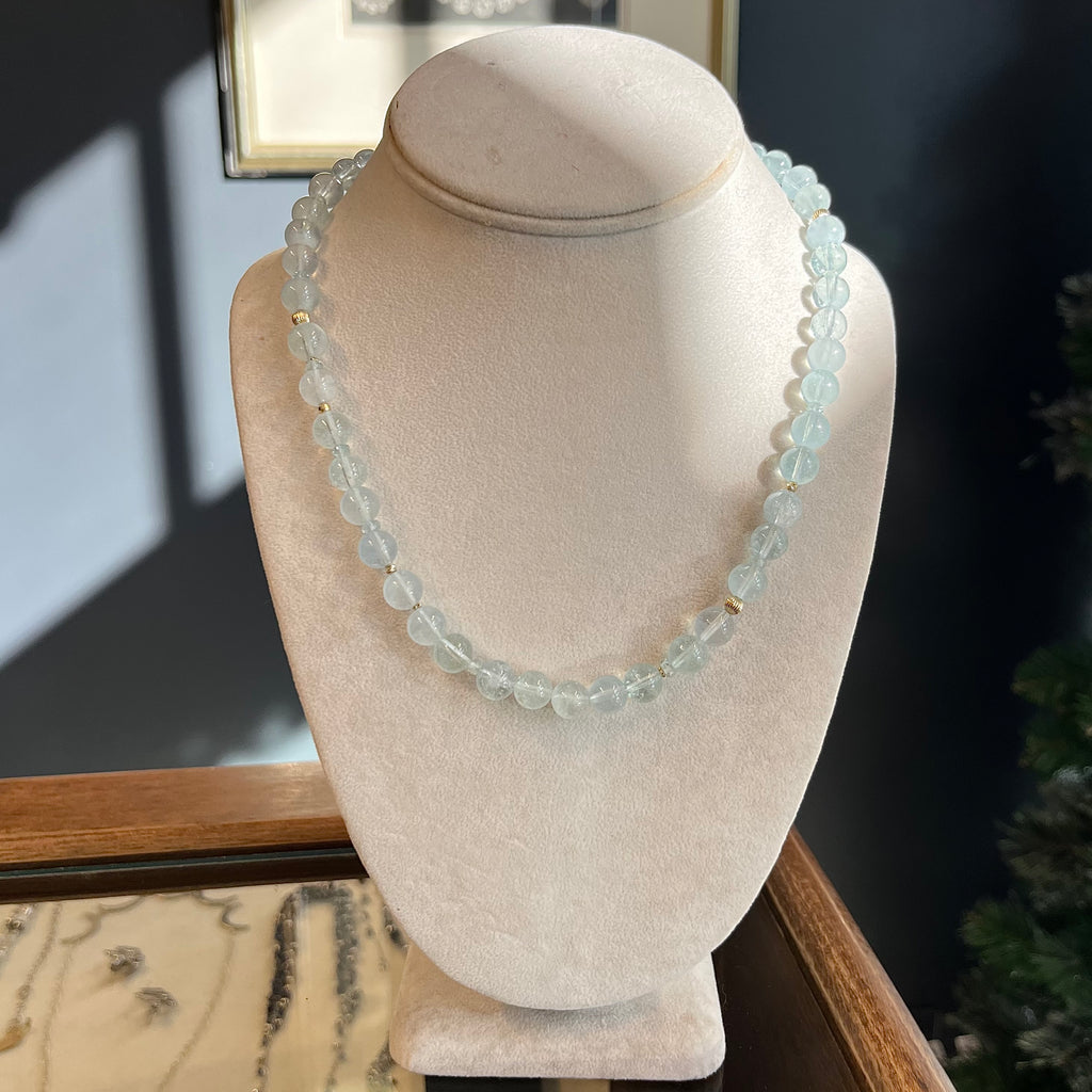 14K Aquamarine Beaded Necklace