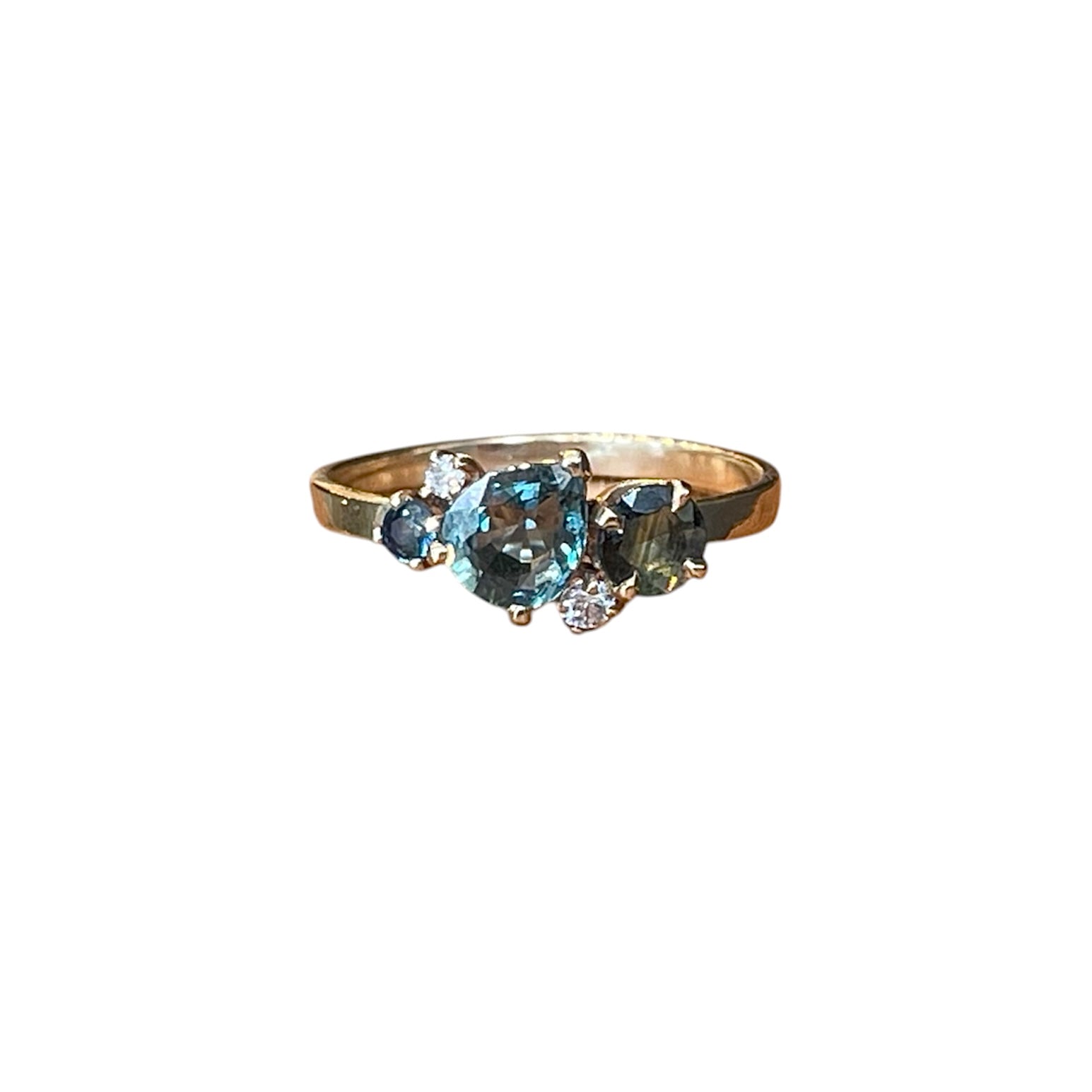 Asymmetrical Sapphire Cluster Ring
