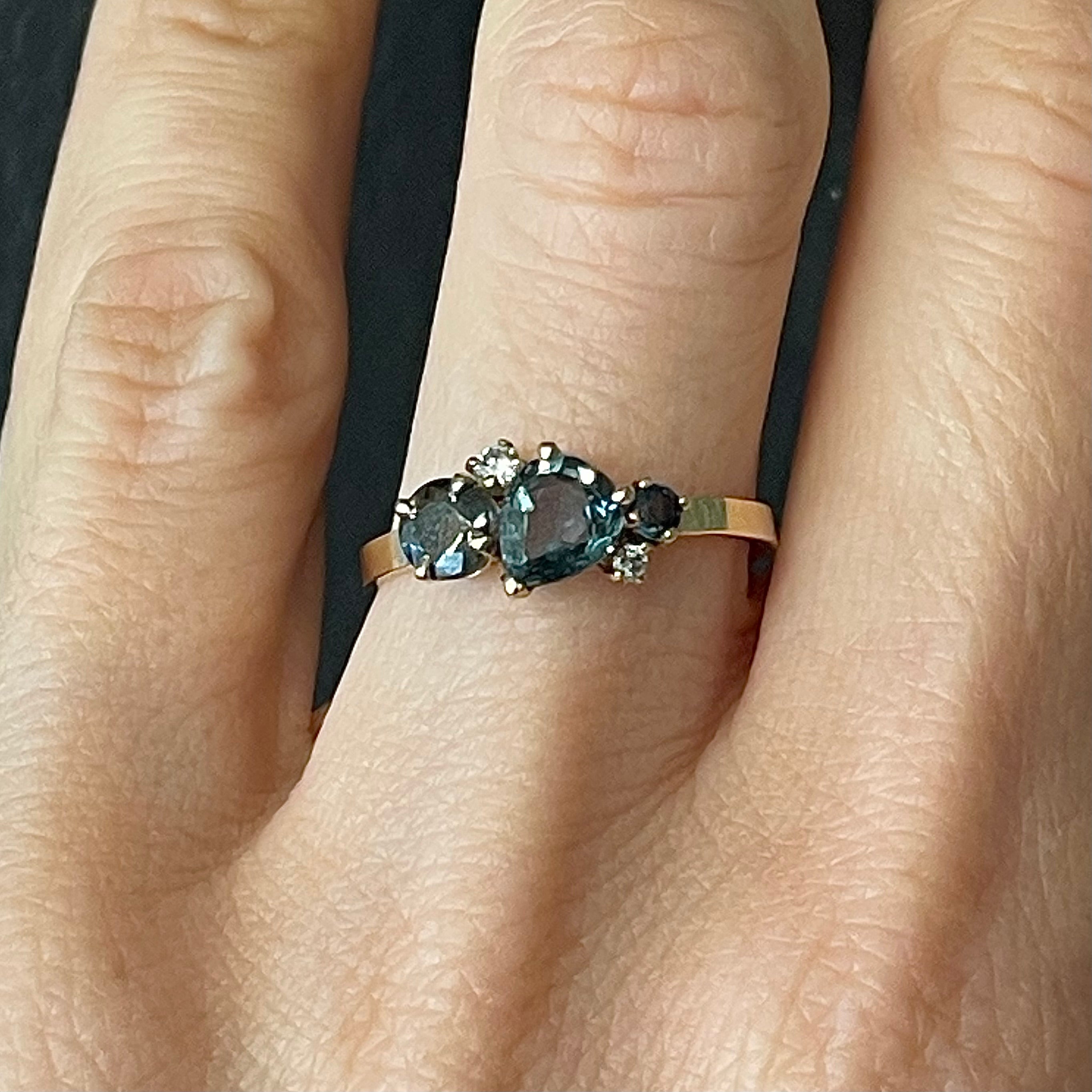 Asymmetrical Sapphire Cluster Ring