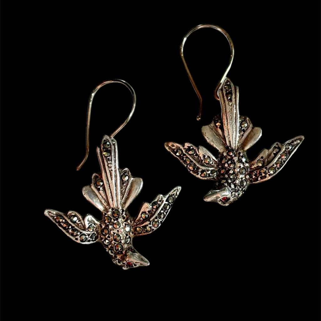 Art Deco Marcasite and Garnet Bird Earrings