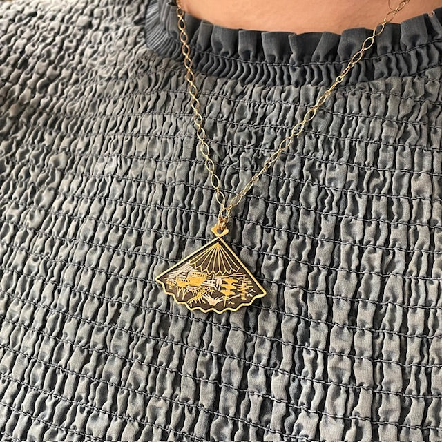 Vintage Damascene Fan Necklace