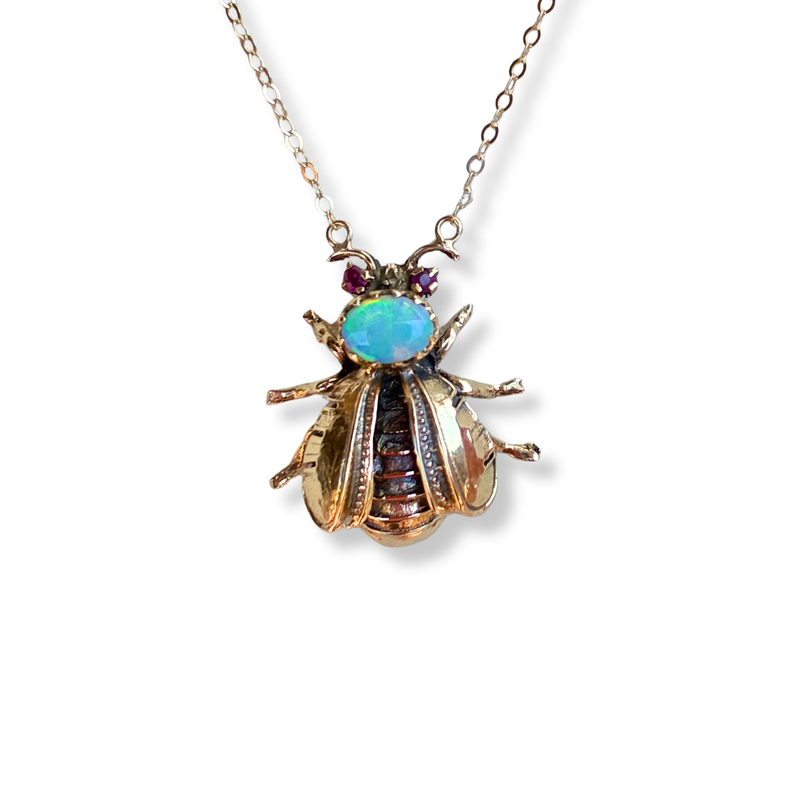 Very Rare Hand Fabricated Ruby and Opal Bee