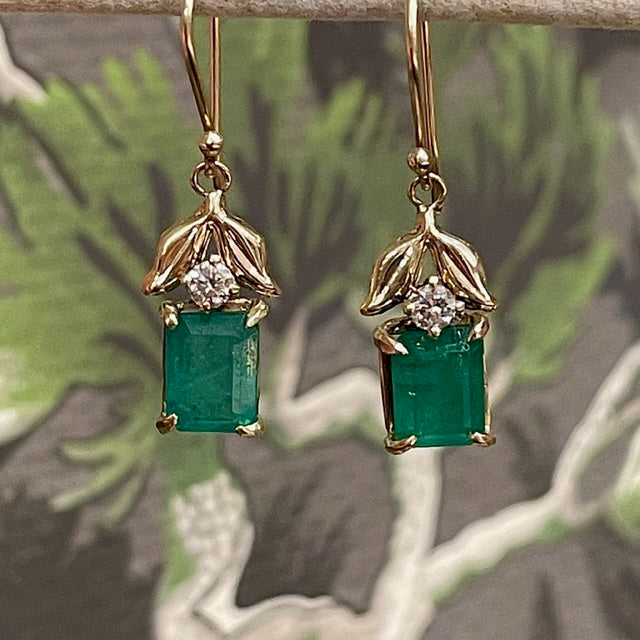14k Emerald and Diamond Earrings