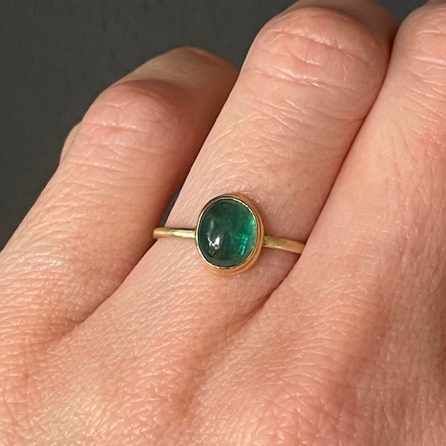 Emerald Cabochon Solitaire Ring