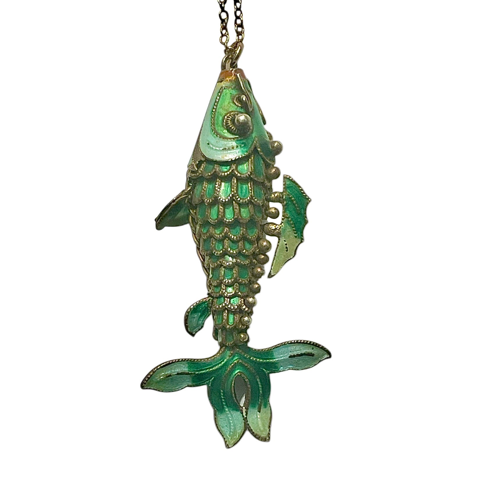 Vintage Cloisonné Articulated Fish Necklace