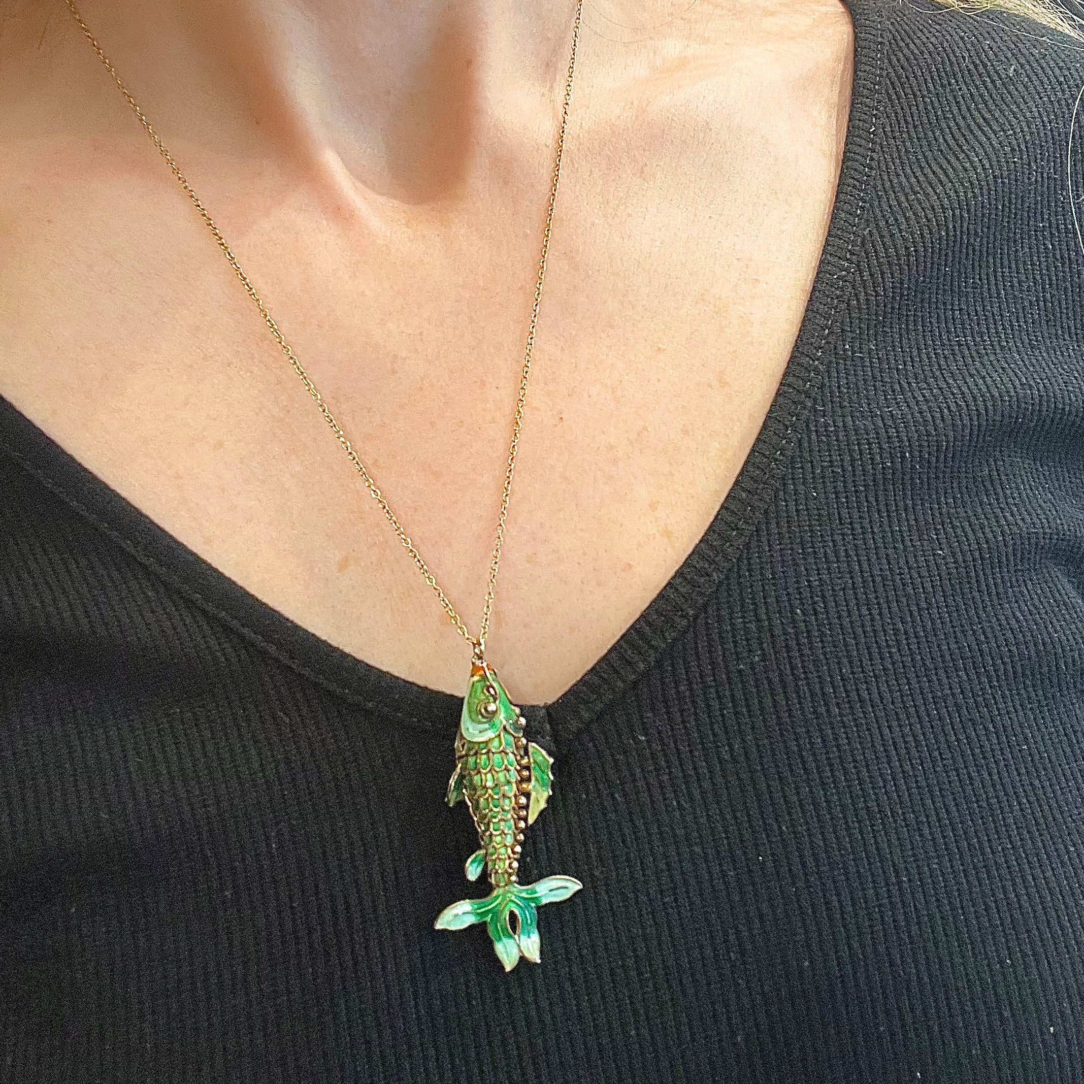 Vintage Cloisonné Articulated Fish Necklace