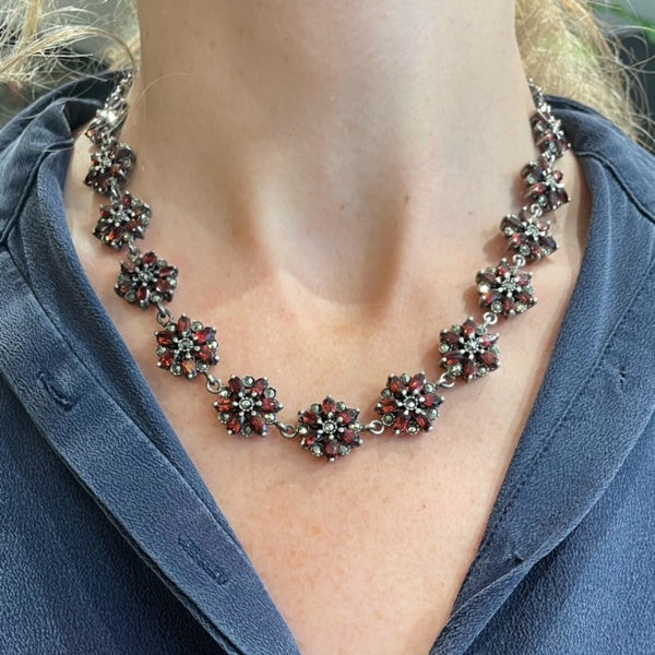 Garnet and Pyrite Floral Collar necklace