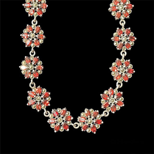 Garnet and Pyrite Floral Collar necklace