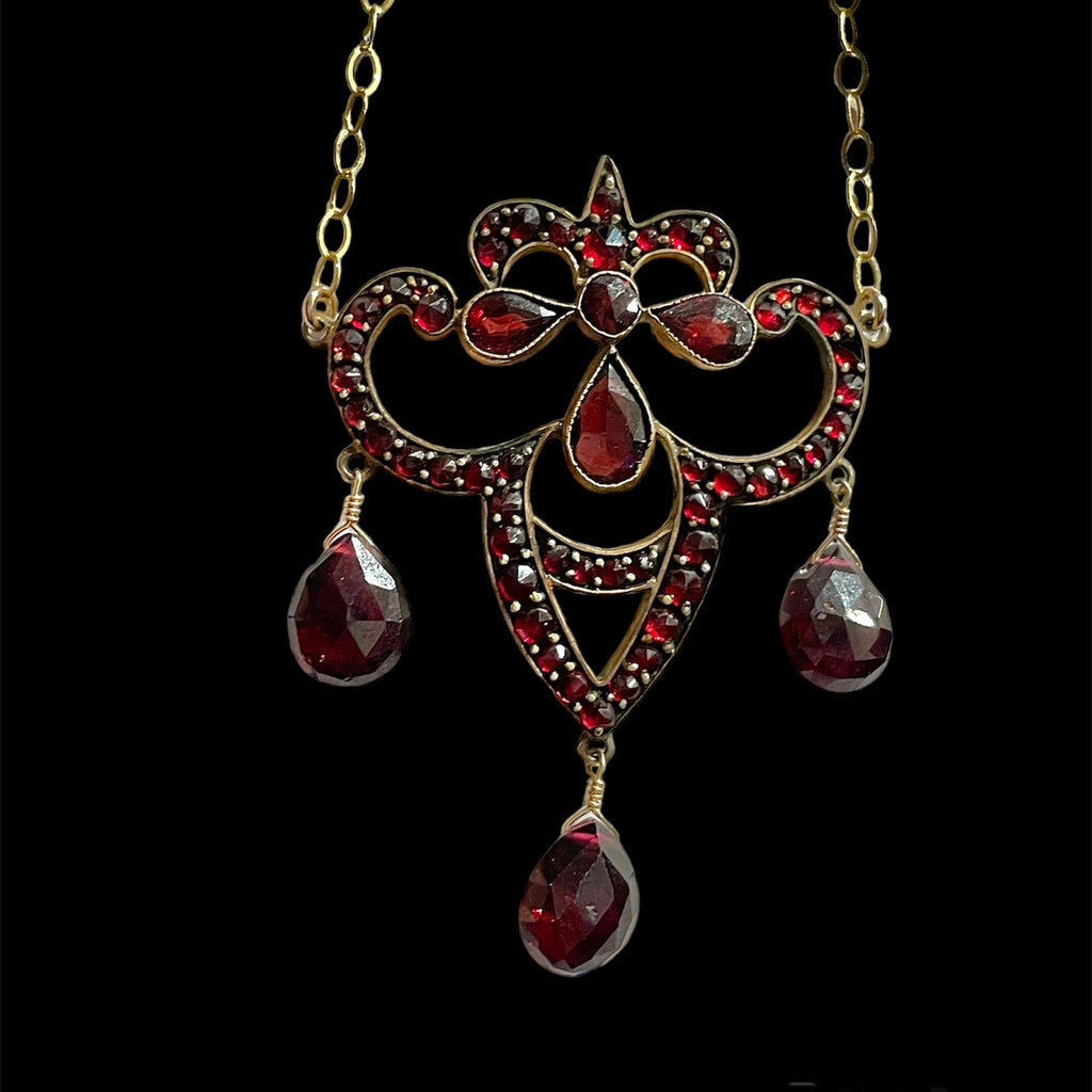 Antique Bohemian Garnet Necklace Rose Cut Stones From Czechoslovakia 1900  Am Double Gold Plated - Etsy